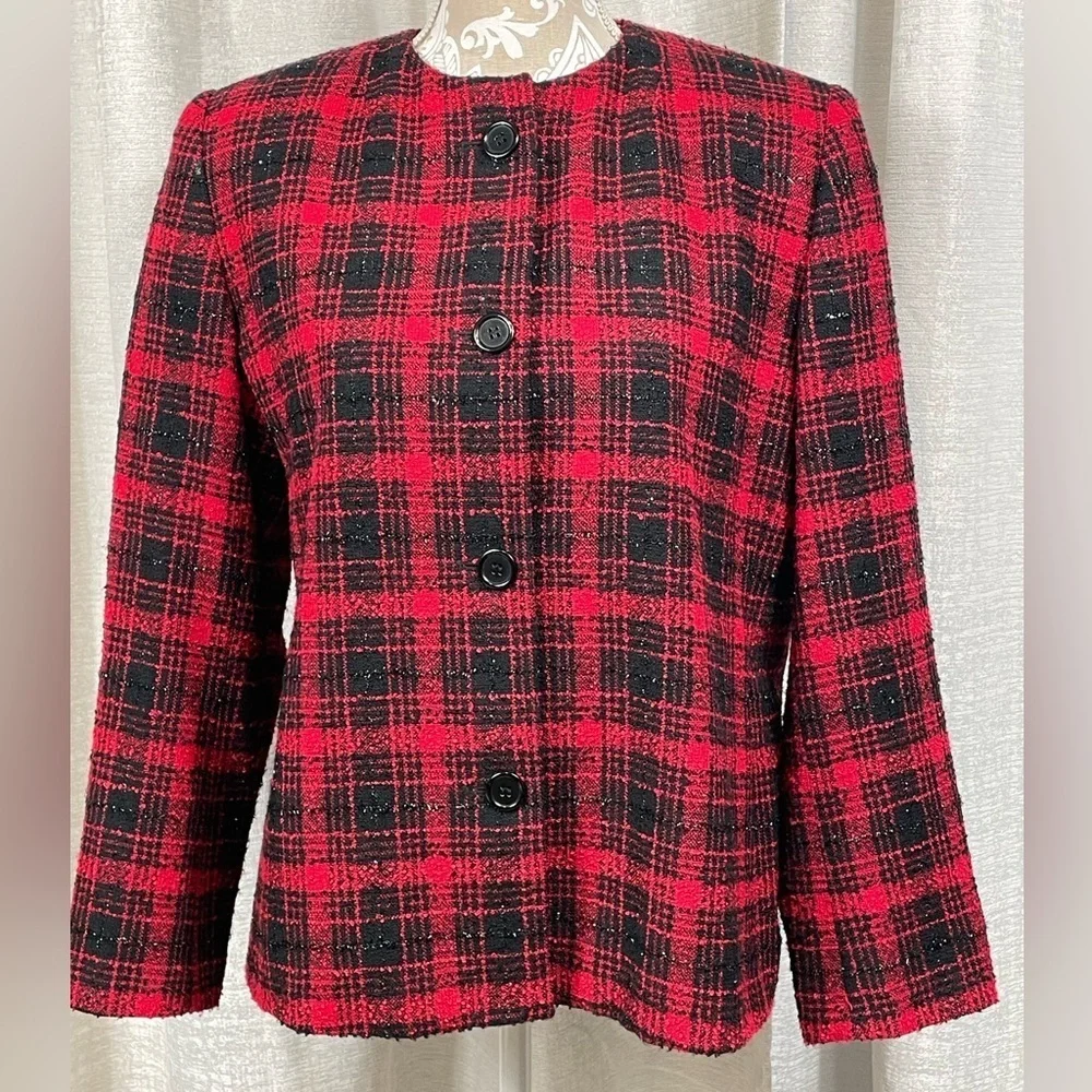 Preston & York Petites Red Plaid Wool-Blend Jacket | Size 14P